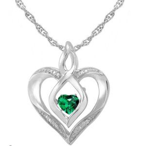 Emerald and Diamond-Accent Heart Pendant Necklace